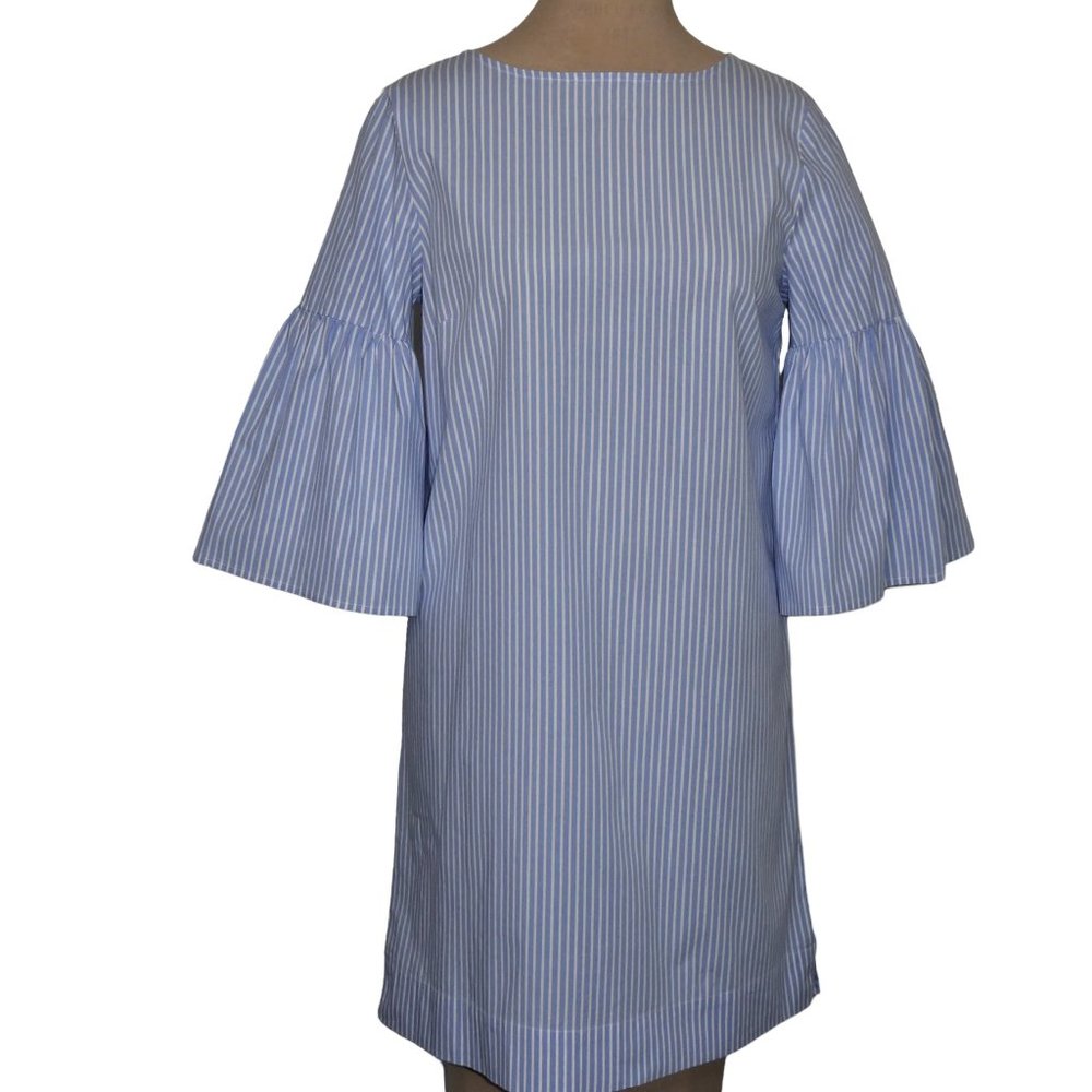 CHAPS Striped 3/4  Bell Sleeves Shift Dress  Blue/White Size M